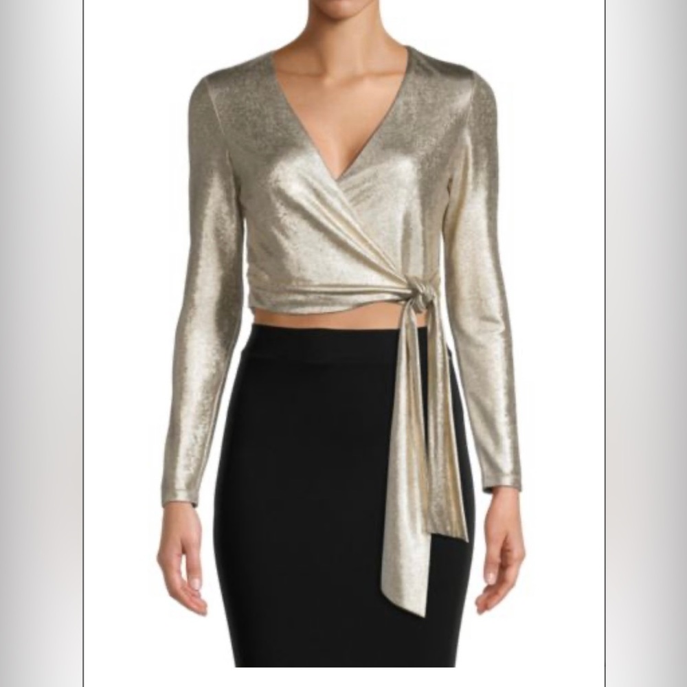 Alice + Olivia Nya Wrap Cropped Top Gold